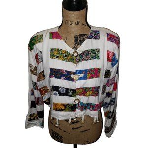 Vintage Y2K Hippie Embellished Tassel Fringe Graphic Geometric Gypsy Sm Jacket